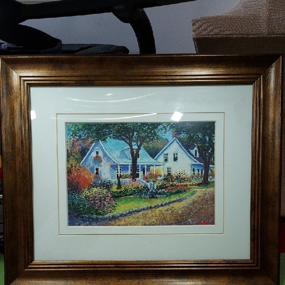 Framed Cottage Landscape Painting